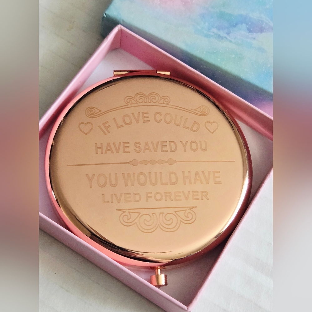 Compact Mirror Round 2.6” Metal Double Sided 1X/2X Engraved‎ Pocket Mirror